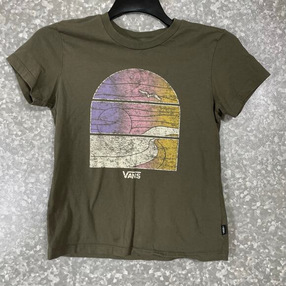 Vans Junior's Olive Green Landscape Baby Tee - Size XS - Short Sleeve T-Shirt - Picture 1 of 6
